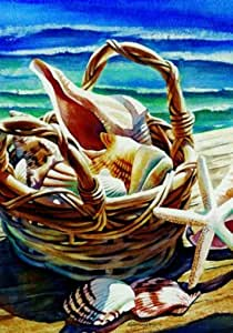 Seashell Basket – Garden Flag, 12″ X 18″, by Custom Decor – Garden